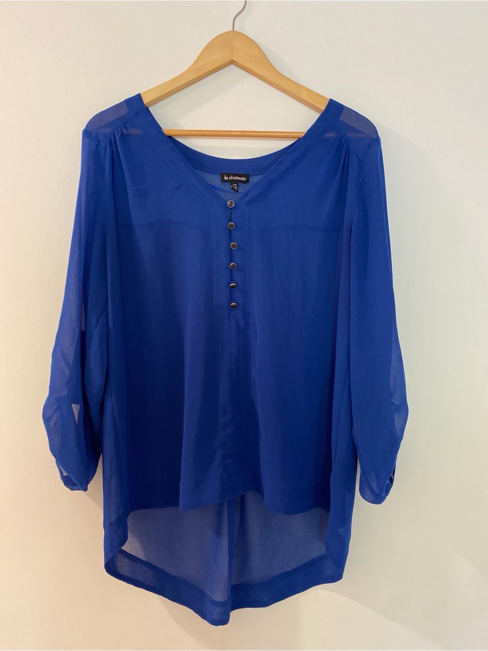 Vintage Le Château Cobalt Blue Sheer Top | Size L